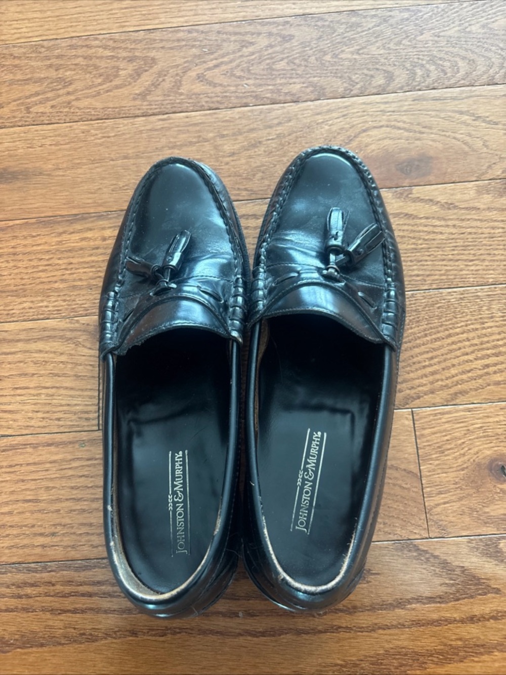 Johnston & Murphy Black Leather Tassel Loafers - Men's Size9.5